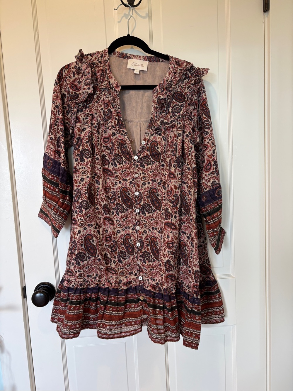 Cleobella Paisley Button-Front Tunic Dress in Brown